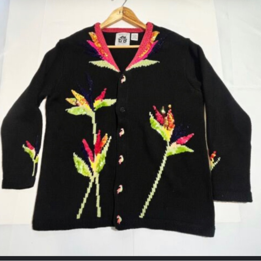 Vintage Storybook Knits Dreams of Paradise Embroidered Cardigan Sweater